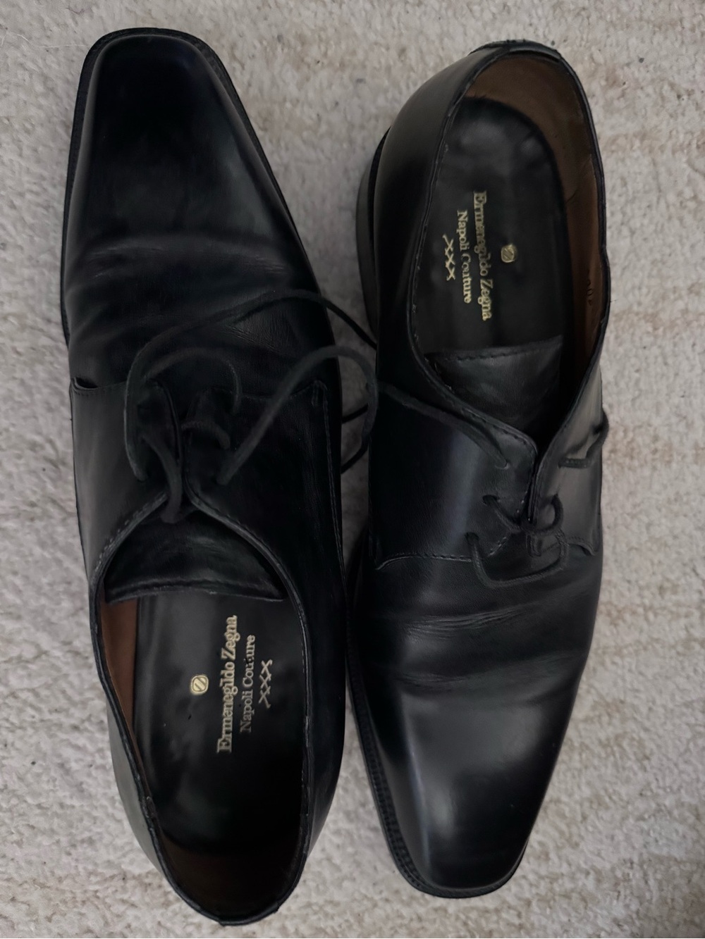 Ermenegildo Zegna Black Leather Derby Dress Shoes
